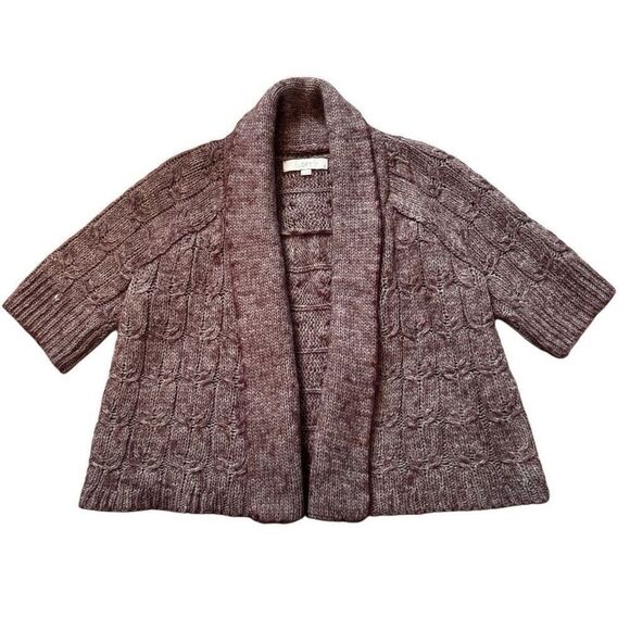 Loft Ann Taylor Alpaca Wool Blend Cardigan Women’s L Open Front Plum - Picture 1 of 12